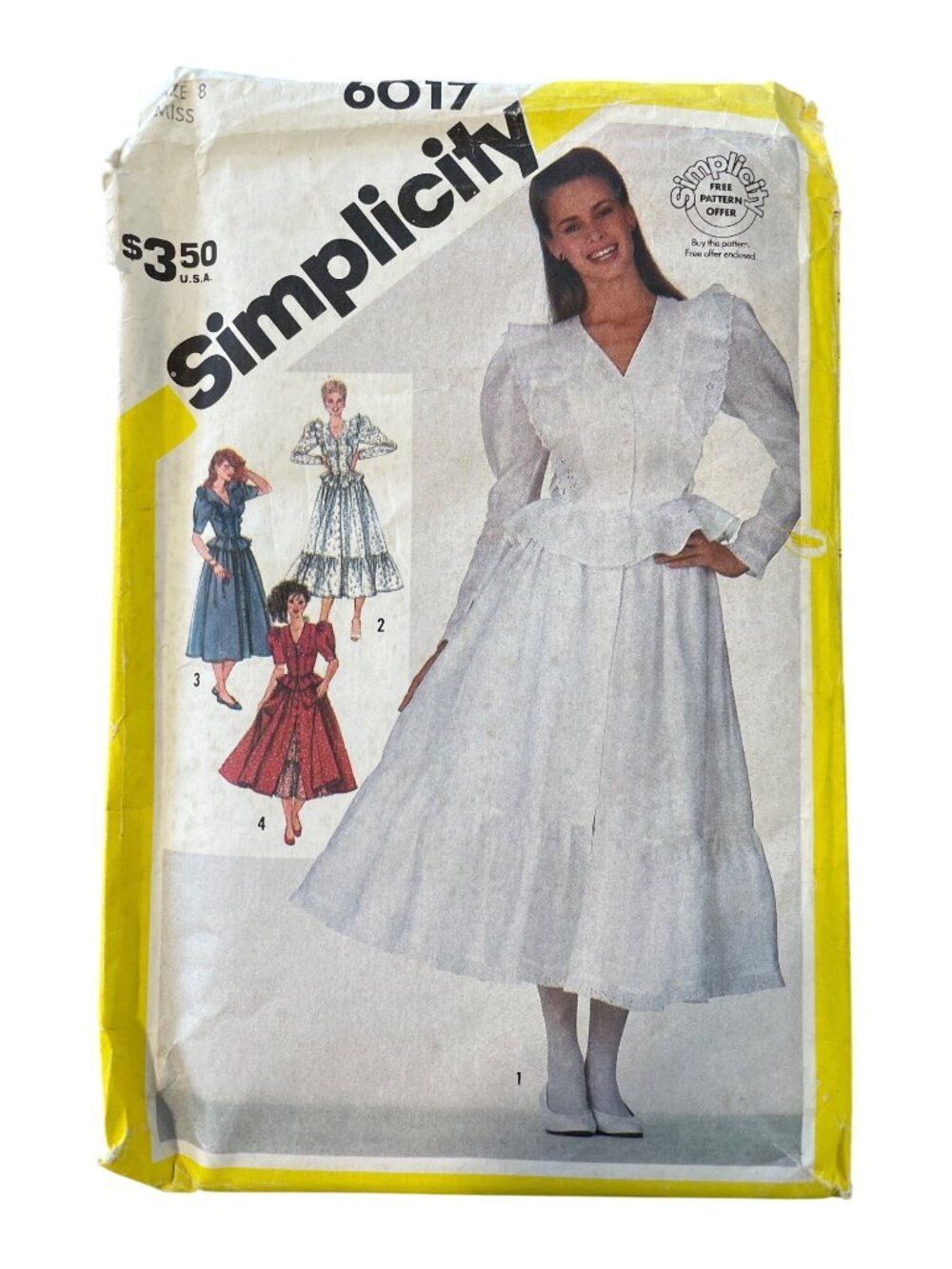 Vintage 80s Simplicity 6017 Sewing Pattern Size 8 Fitted Two Piece Dress UNCUT